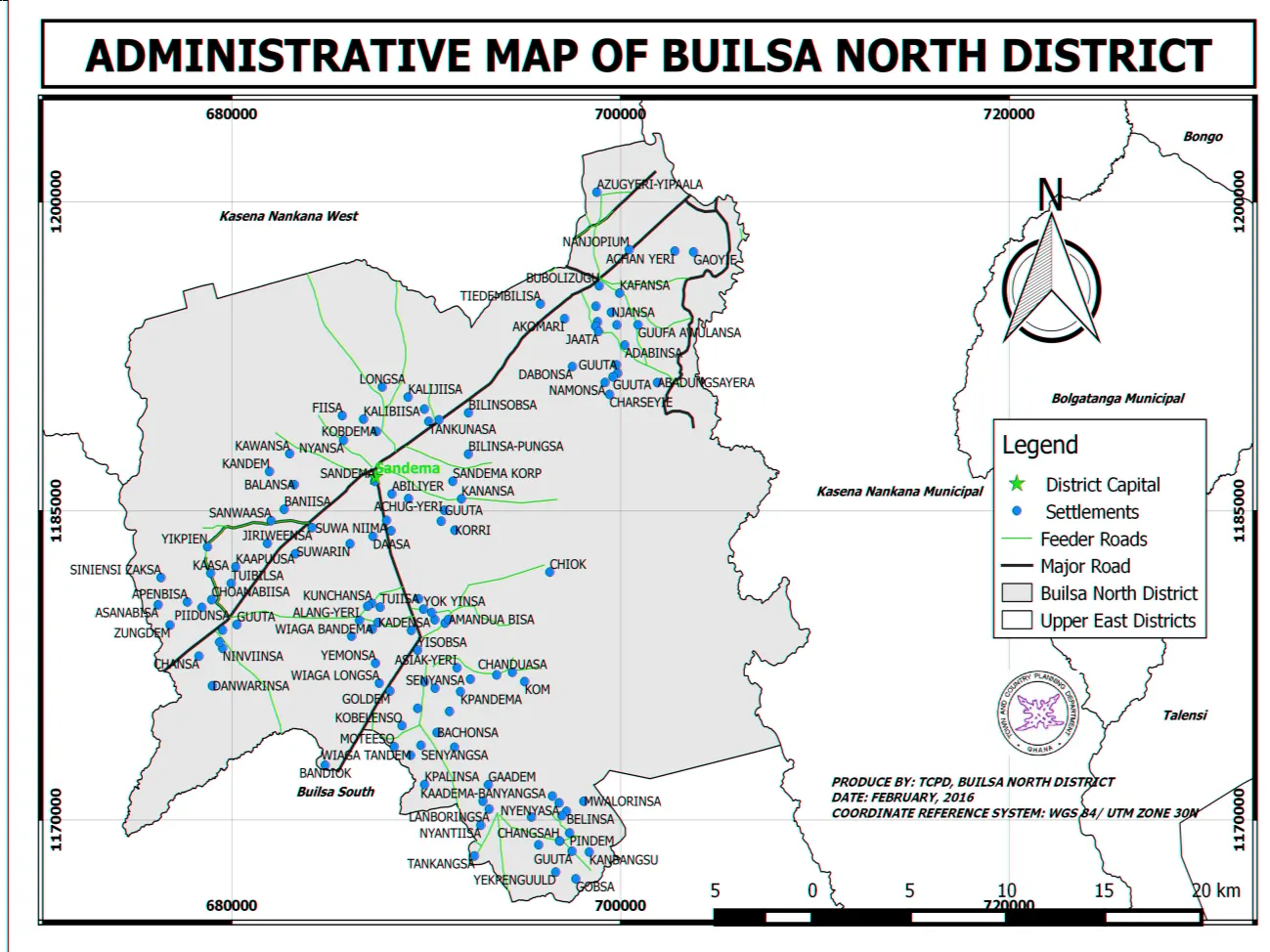 Builsa North administrative reference map